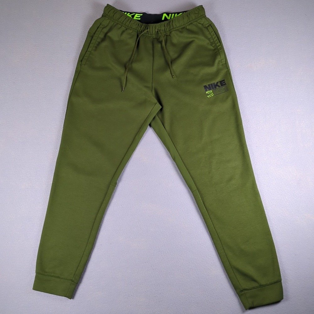 Nike Dri Fit Tapered Training Pants Mens Large Green Performance Joggers Pockets